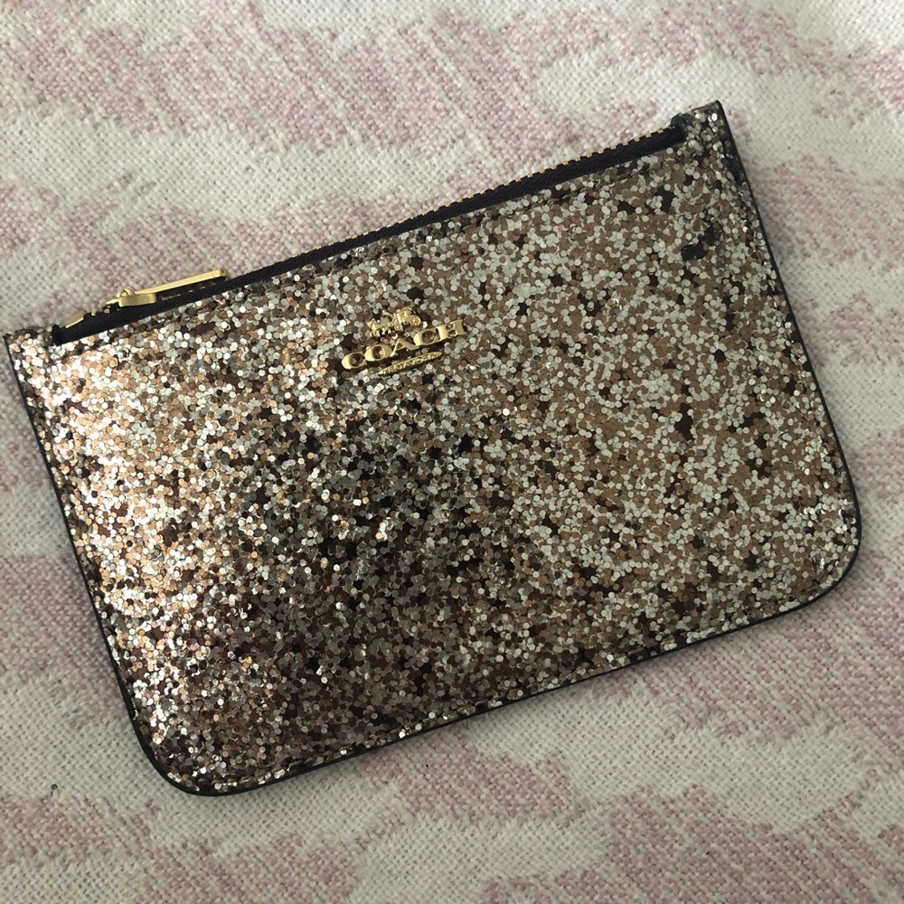Coach Gold Glitter Zip Card Case